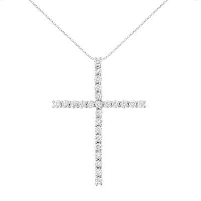 Haus of Brilliance Silver 3.0 Cttw Diamond 1-1/2" Cross Pendant with Box Chain Necklace - 18"