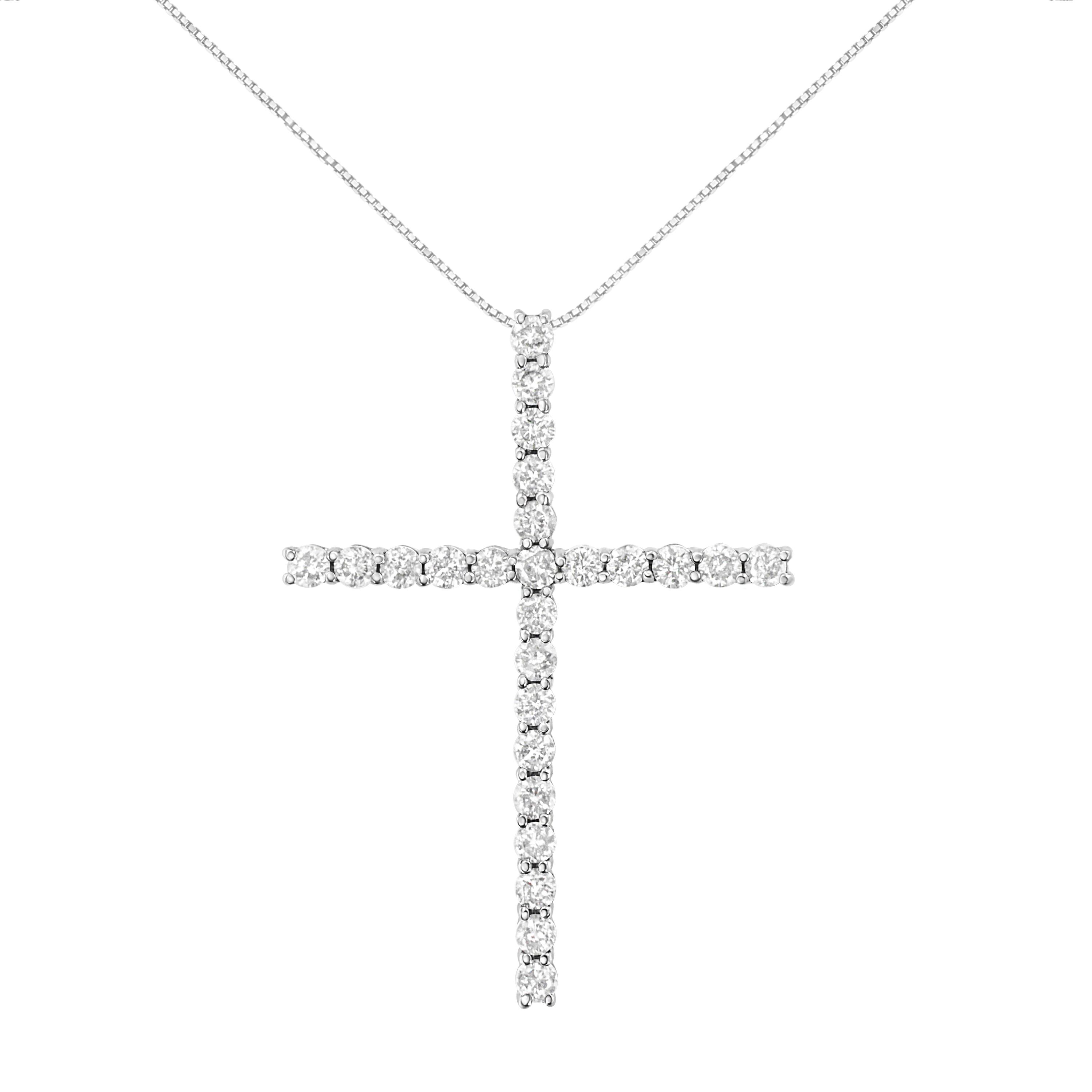 Silver 3.0 Cttw Diamond 1-1/2" Cross Pendant with Box Chain Necklace - 18"