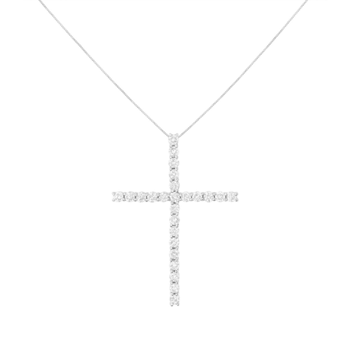 Silver 3.0 Cttw Diamond 1-1/2" Cross Pendant with Box Chain Necklace - 18"