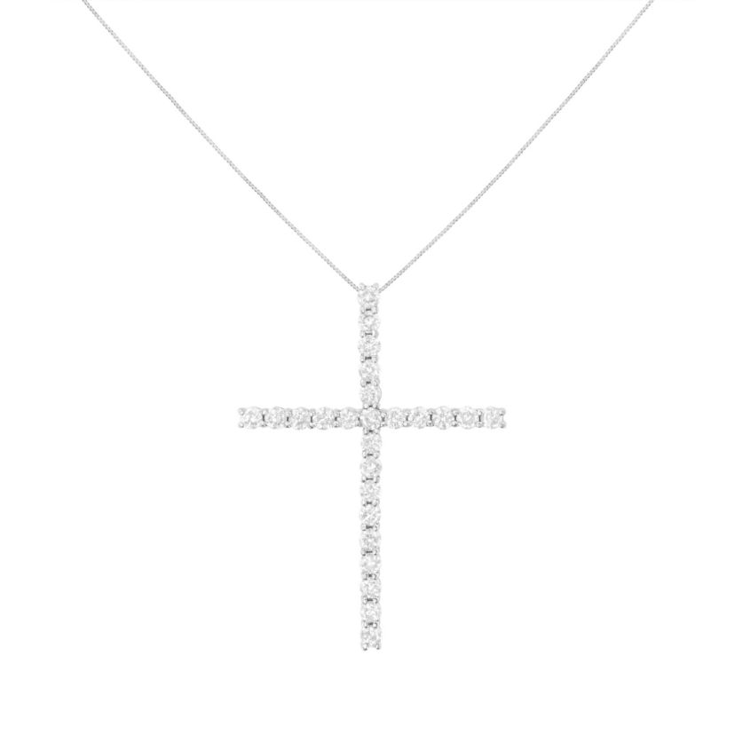 Silver 3.0 Cttw Diamond 1-1/2" Cross Pendant with Box Chain Necklace - 18"