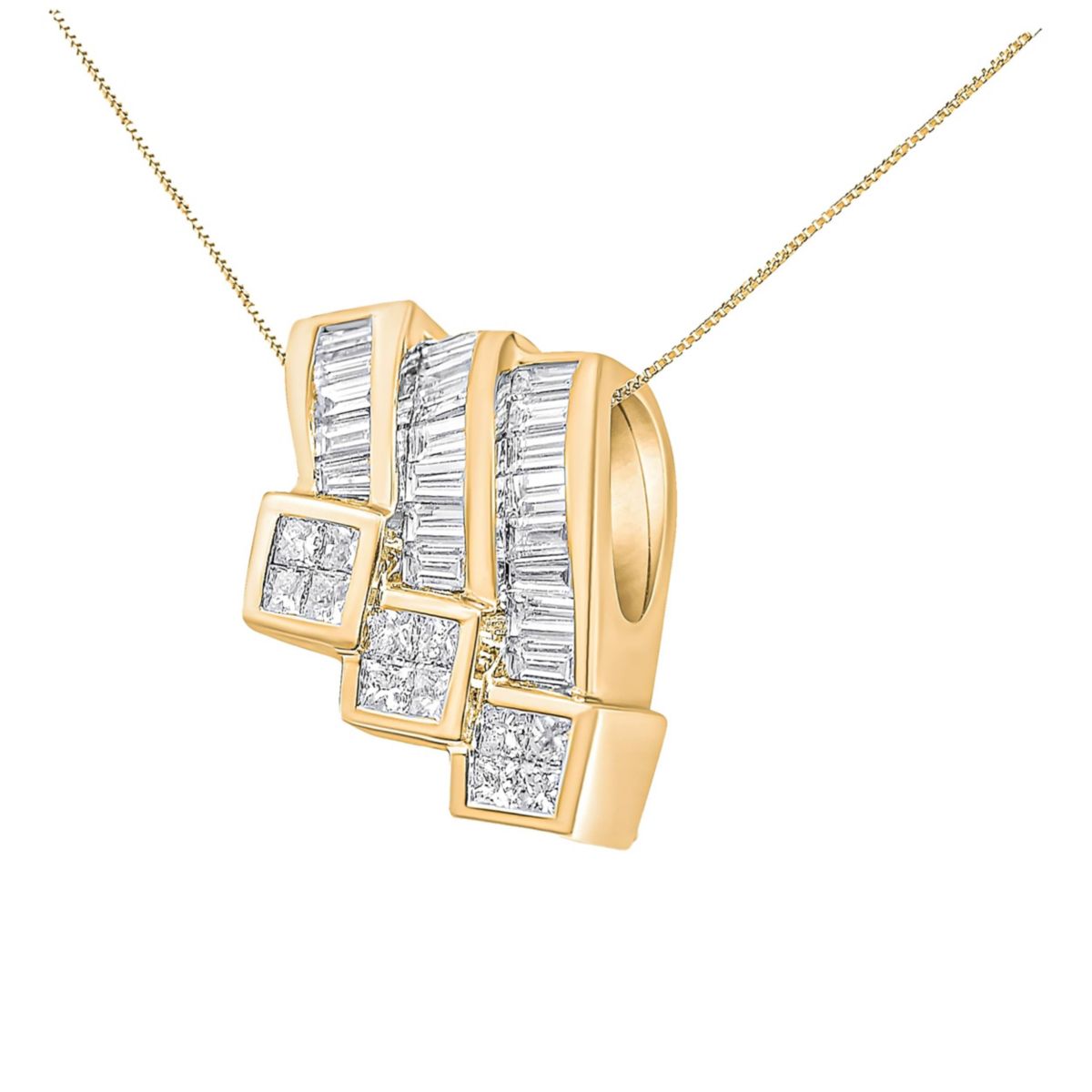 14K Gold 1 1/2 Cttw Diamond Triple Curve Pendant ONLY