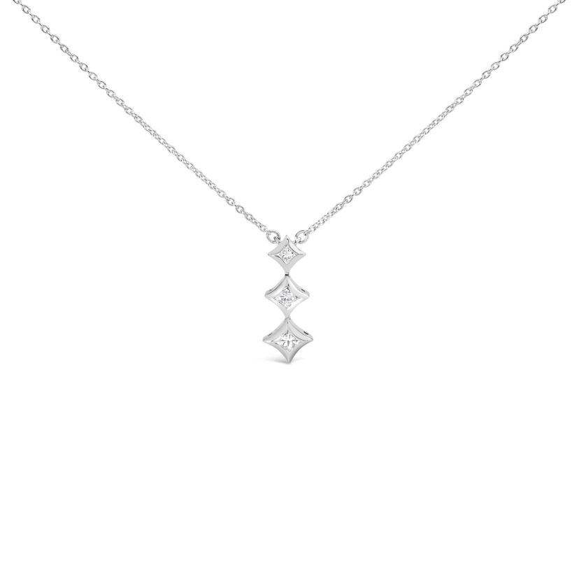 10K Gold 1/5 Cttw Princess Cut Diamond 3 Stone Drop 18" Pendant Necklace