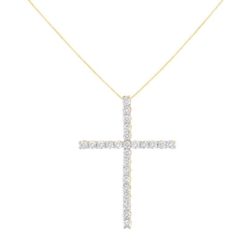 Silver 2.0 Cttw Diamond 1-1/4" Cross Pendant with Box Chain Necklace - 18"