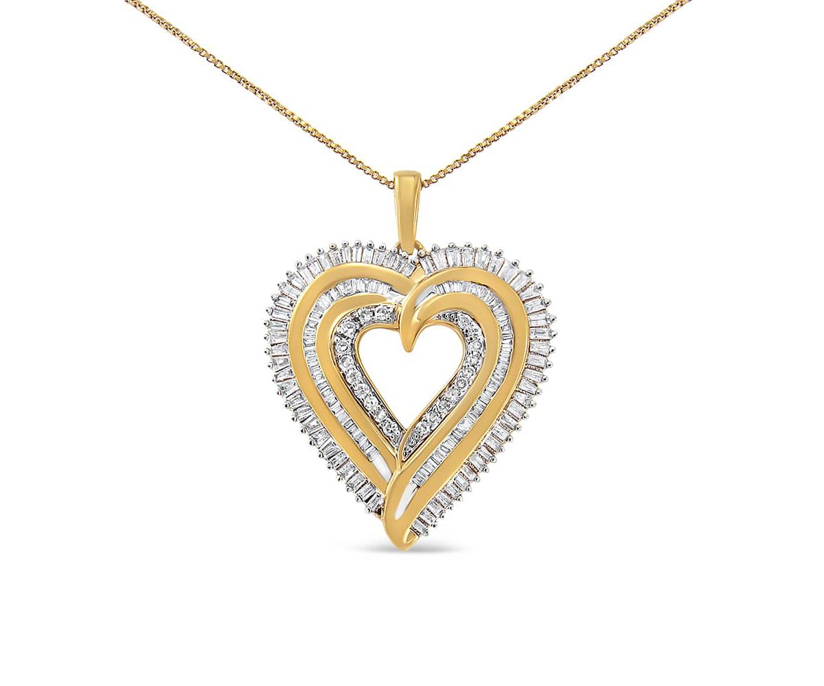Silver 1 1/2 Cttw Baguette Diamond Composite Heart 18" Inch Pendant Necklace