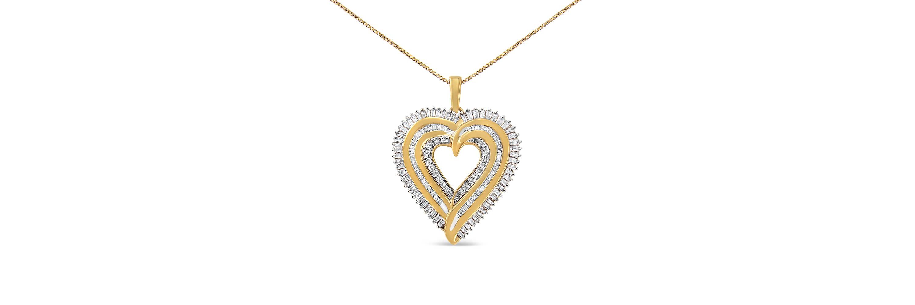 Silver 1 1/2 Cttw Baguette Diamond Composite Heart 18" Inch Pendant Necklace