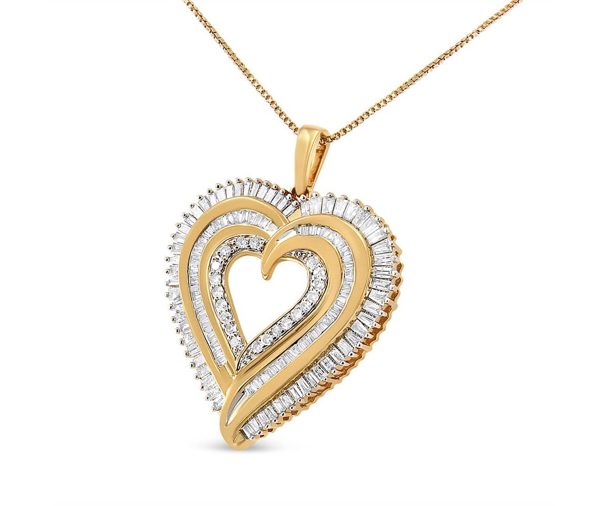 Silver 1 1/2 Cttw Baguette Diamond Composite Heart 18" Inch Pendant Necklace