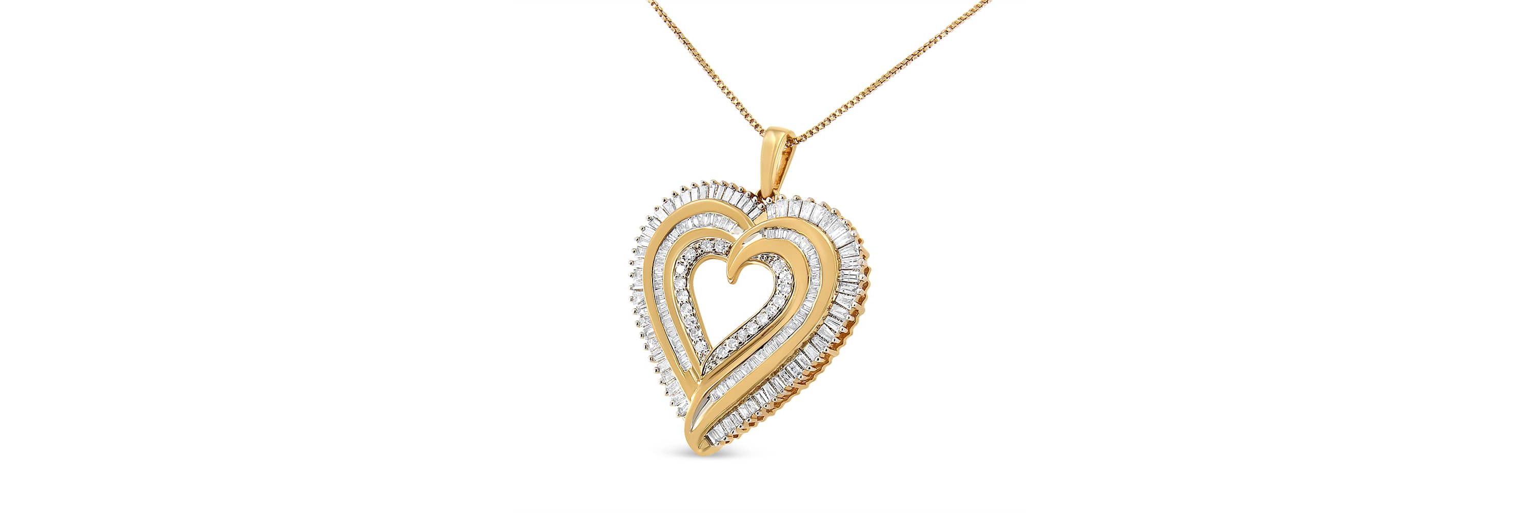 Silver 1 1/2 Cttw Baguette Diamond Composite Heart 18" Inch Pendant Necklace