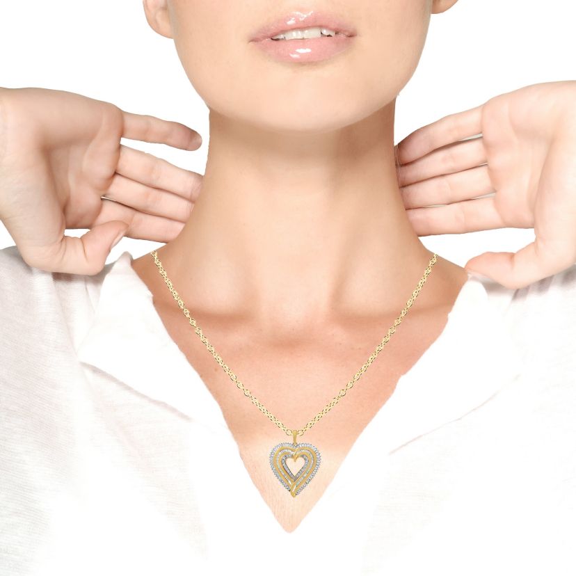 Silver 1 1/2 Cttw Baguette Diamond Composite Heart 18" Inch Pendant Necklace