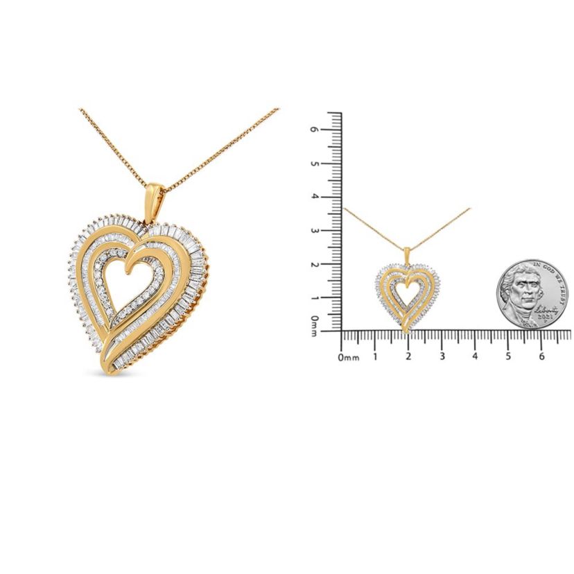 Silver 1 1/2 Cttw Baguette Diamond Composite Heart 18" Inch Pendant Necklace
