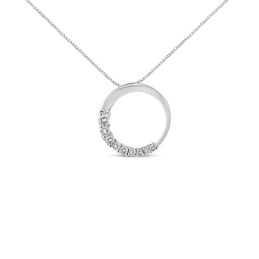 14K Gold 1/4 Cttw Graduating Diamond Open Circle Hoop 18" Pendant Necklace