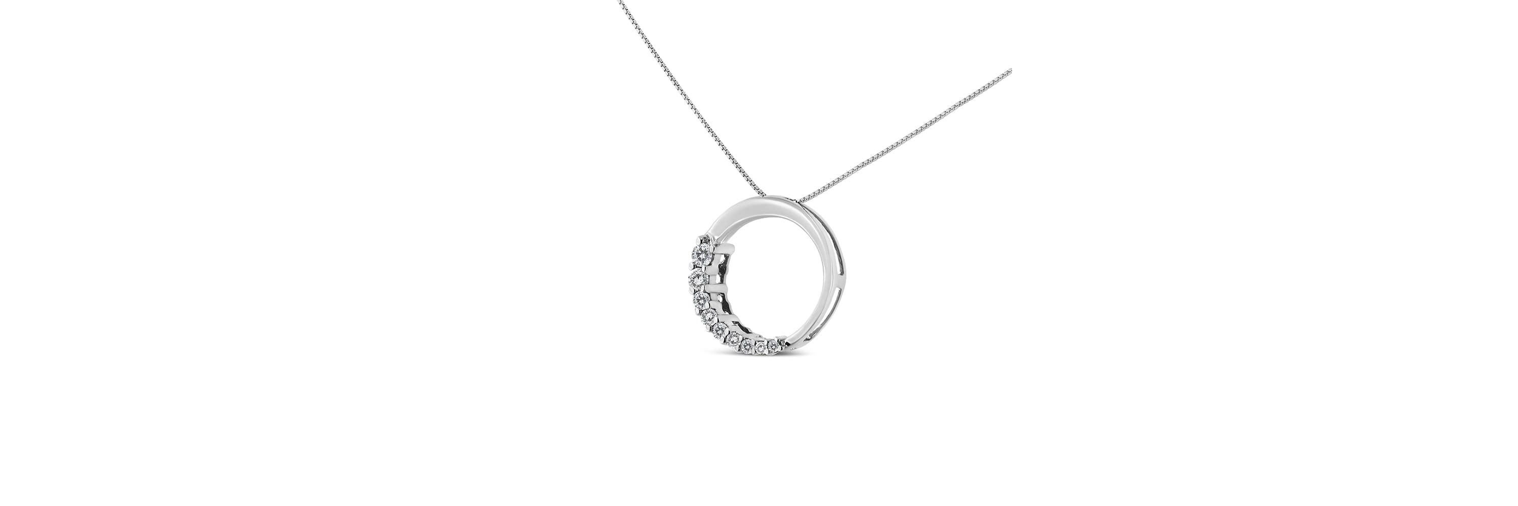 14K Gold 1/4 Cttw Graduating Diamond Open Circle Hoop 18" Pendant Necklace