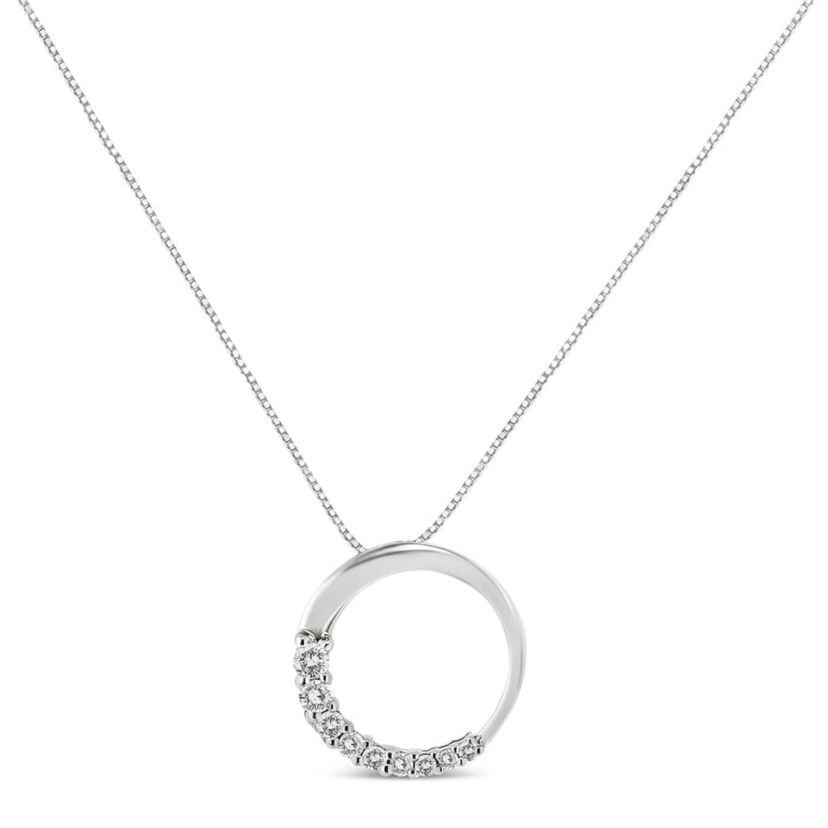 14K Gold 1/4 Cttw Graduating Diamond Open Circle Hoop 18" Pendant Necklace