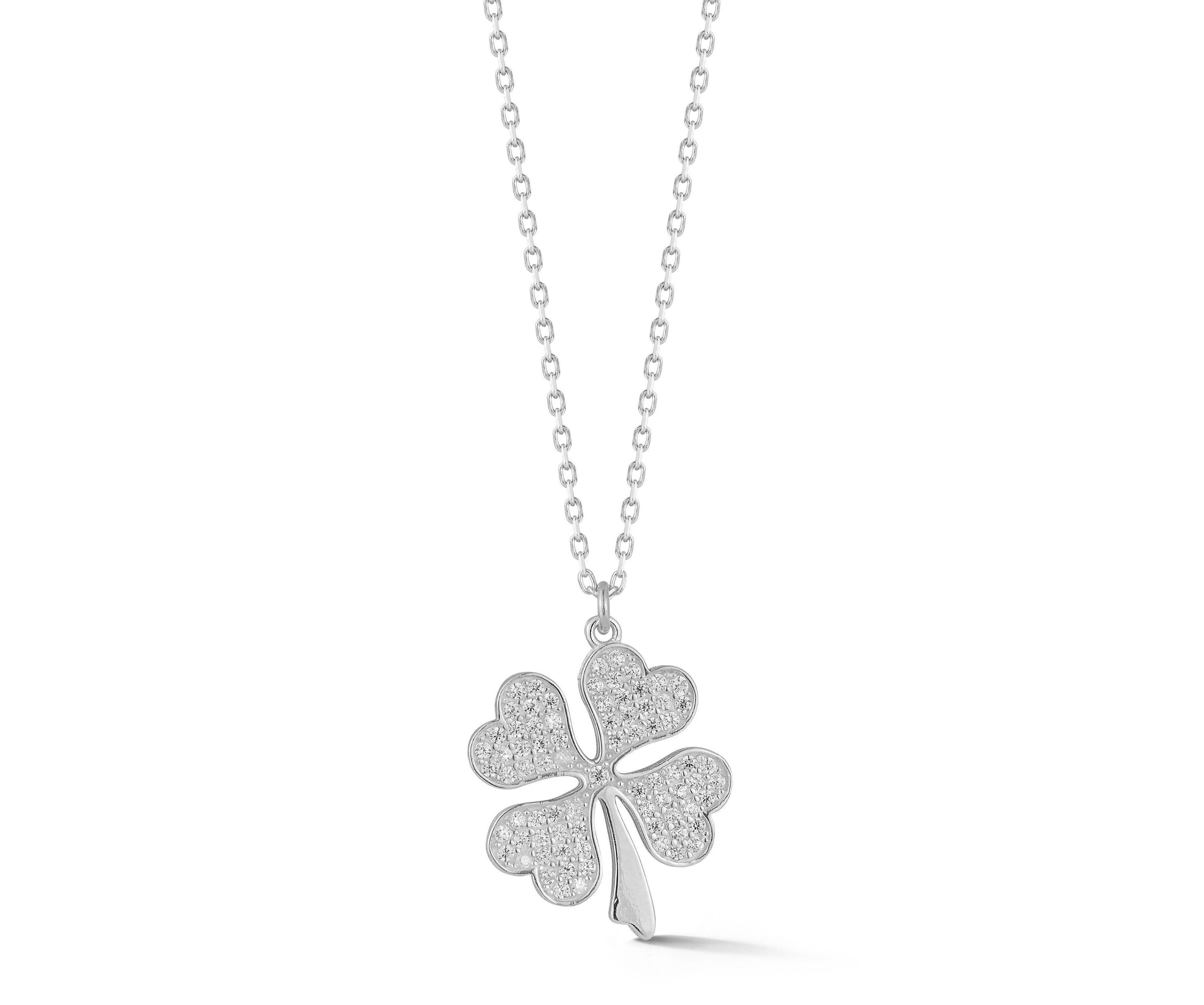 Sterling Silver Cubic Zirconia Clover Pendant Necklace