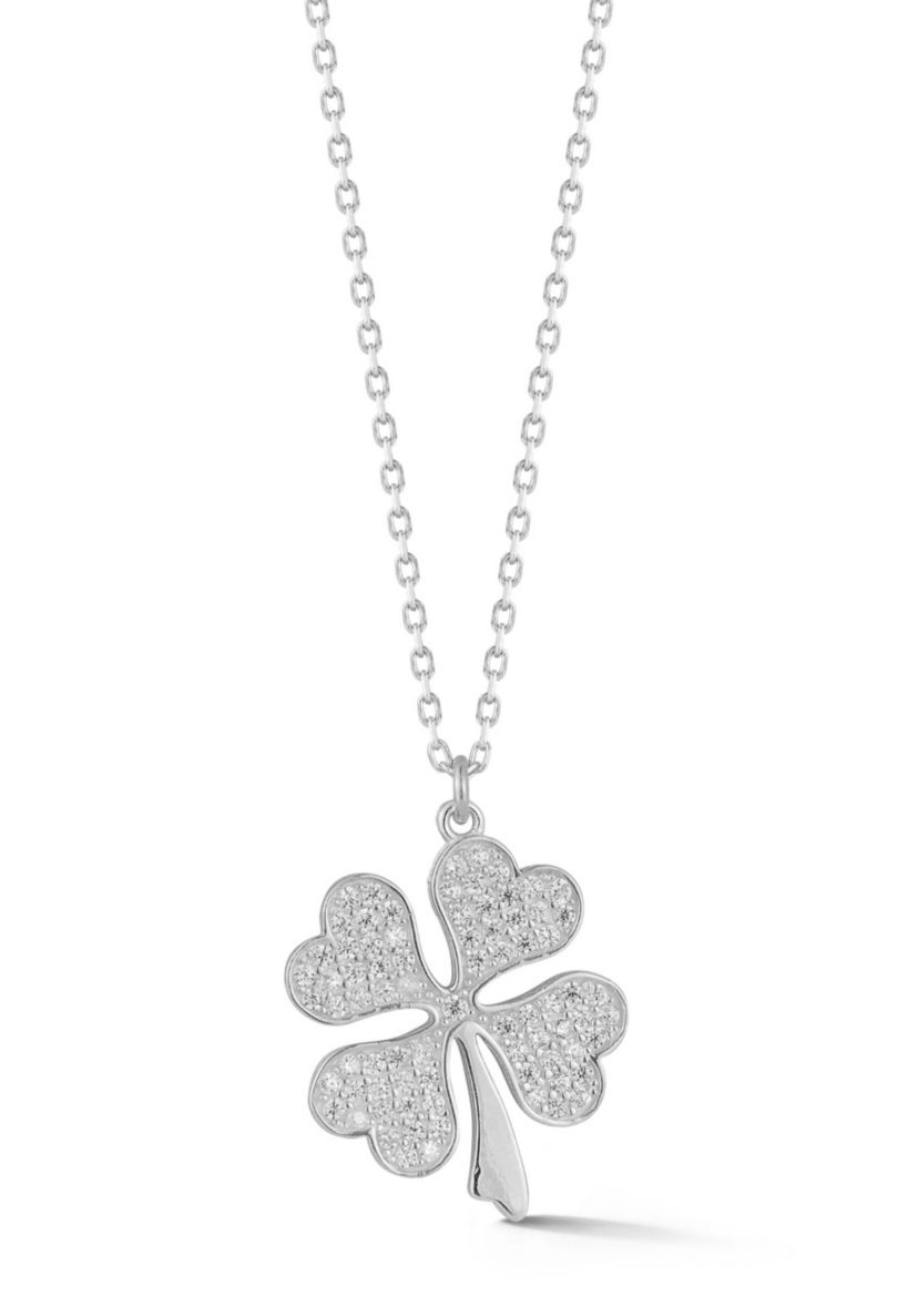 Sterling Silver Cubic Zirconia Clover Pendant Necklace