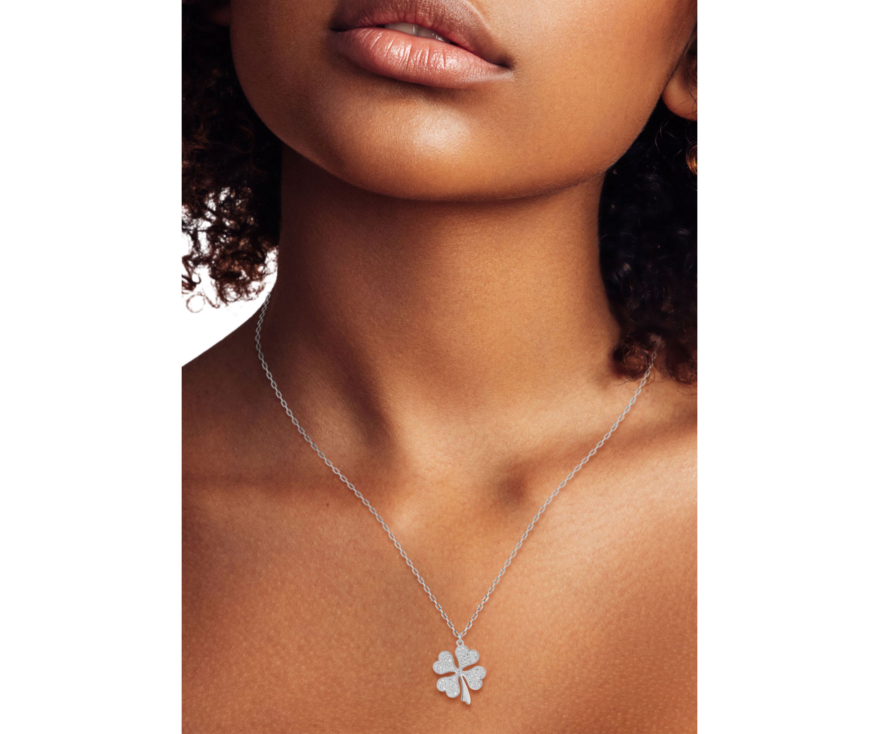 Sterling Silver Cubic Zirconia Clover Pendant Necklace