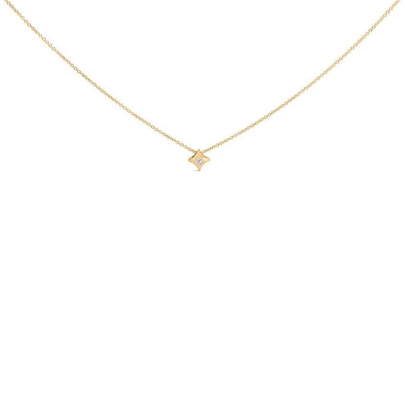 10K Gold 1/10 Cttw Bezel Set Solitaire Princess Diamond Kite Shaped Pendent Necklace