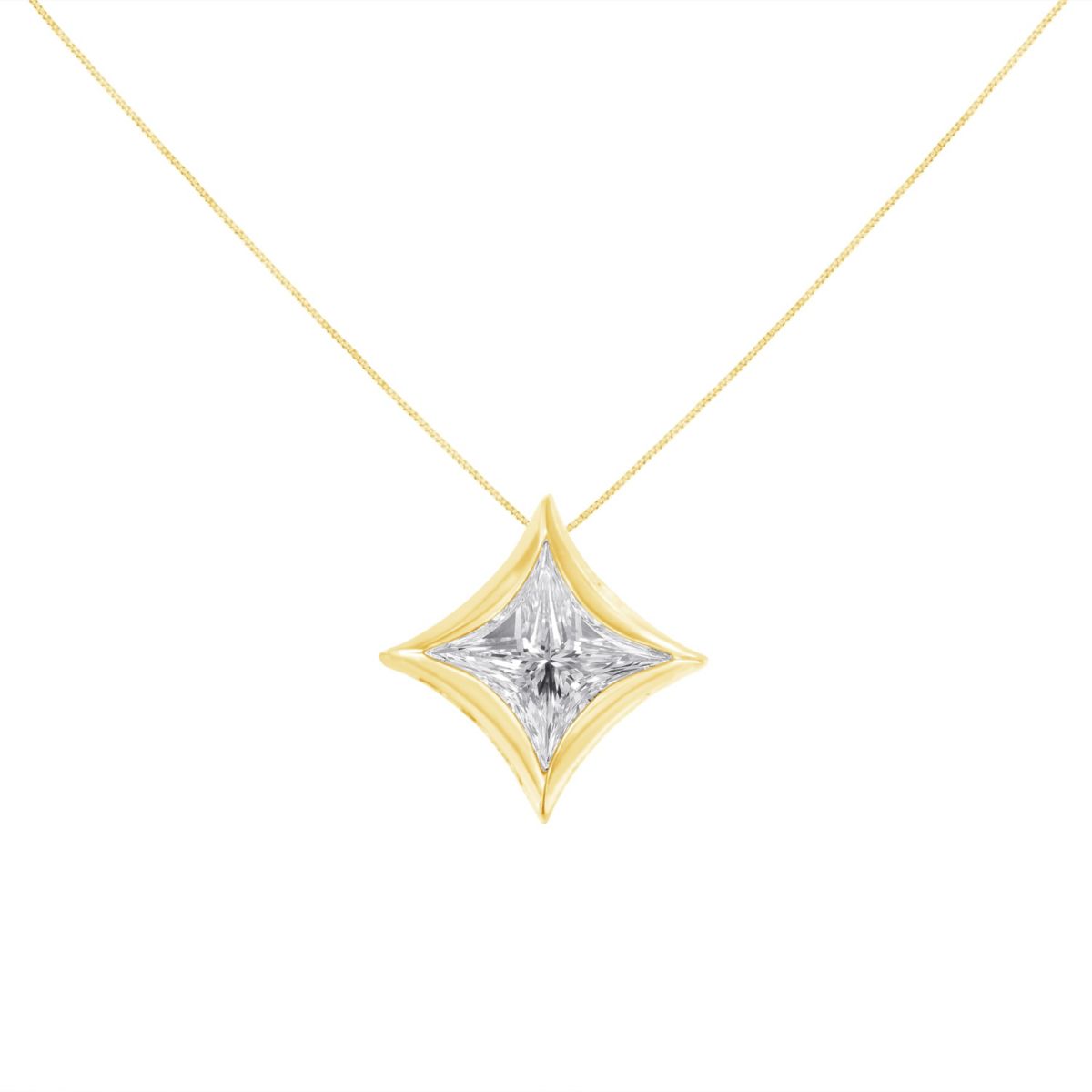 10K Gold 1/10 Cttw Bezel Set Solitaire Princess Diamond Kite Shaped Pendent Necklace