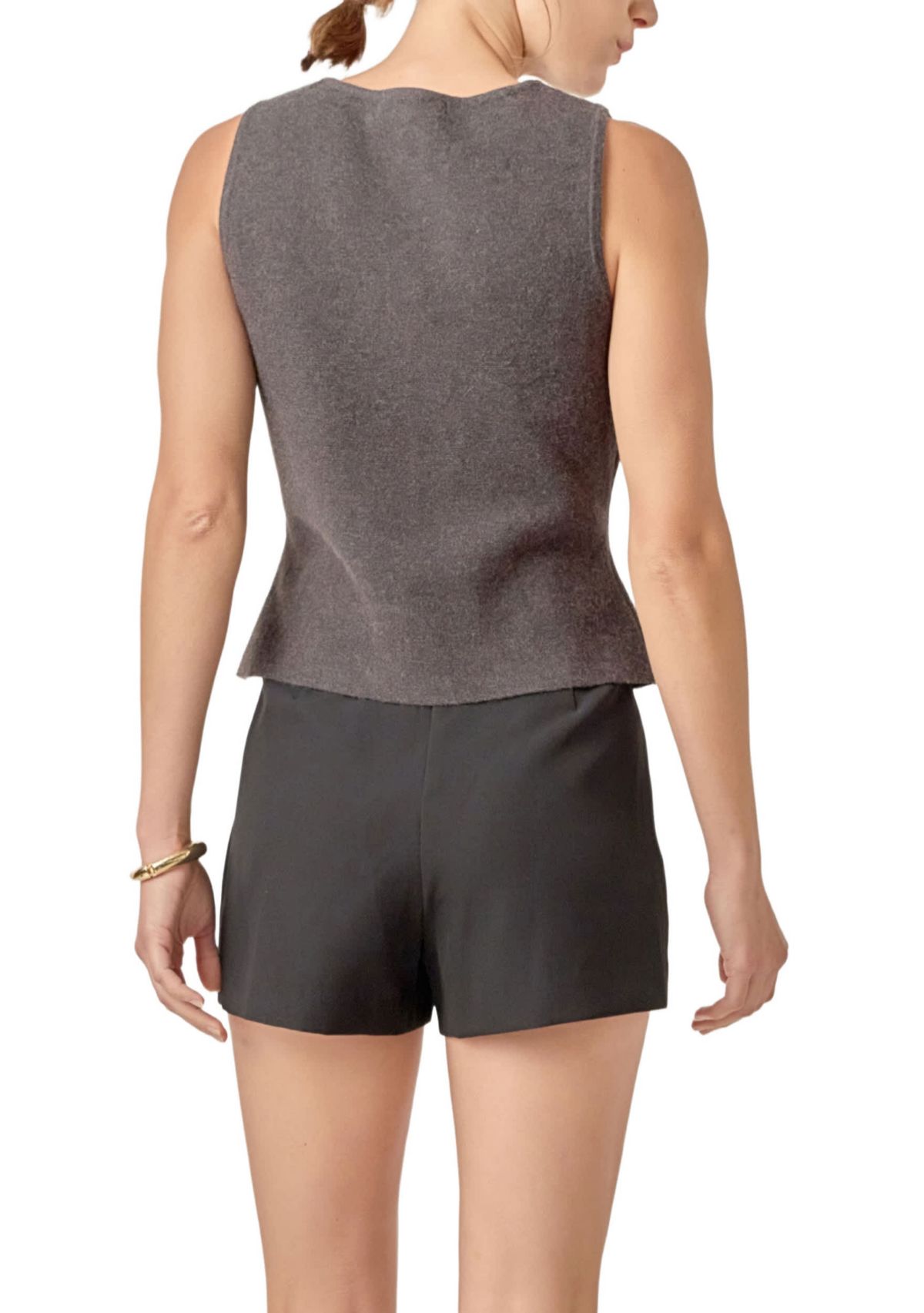 RHINESTONE BOW BUTTON KNIT VEST