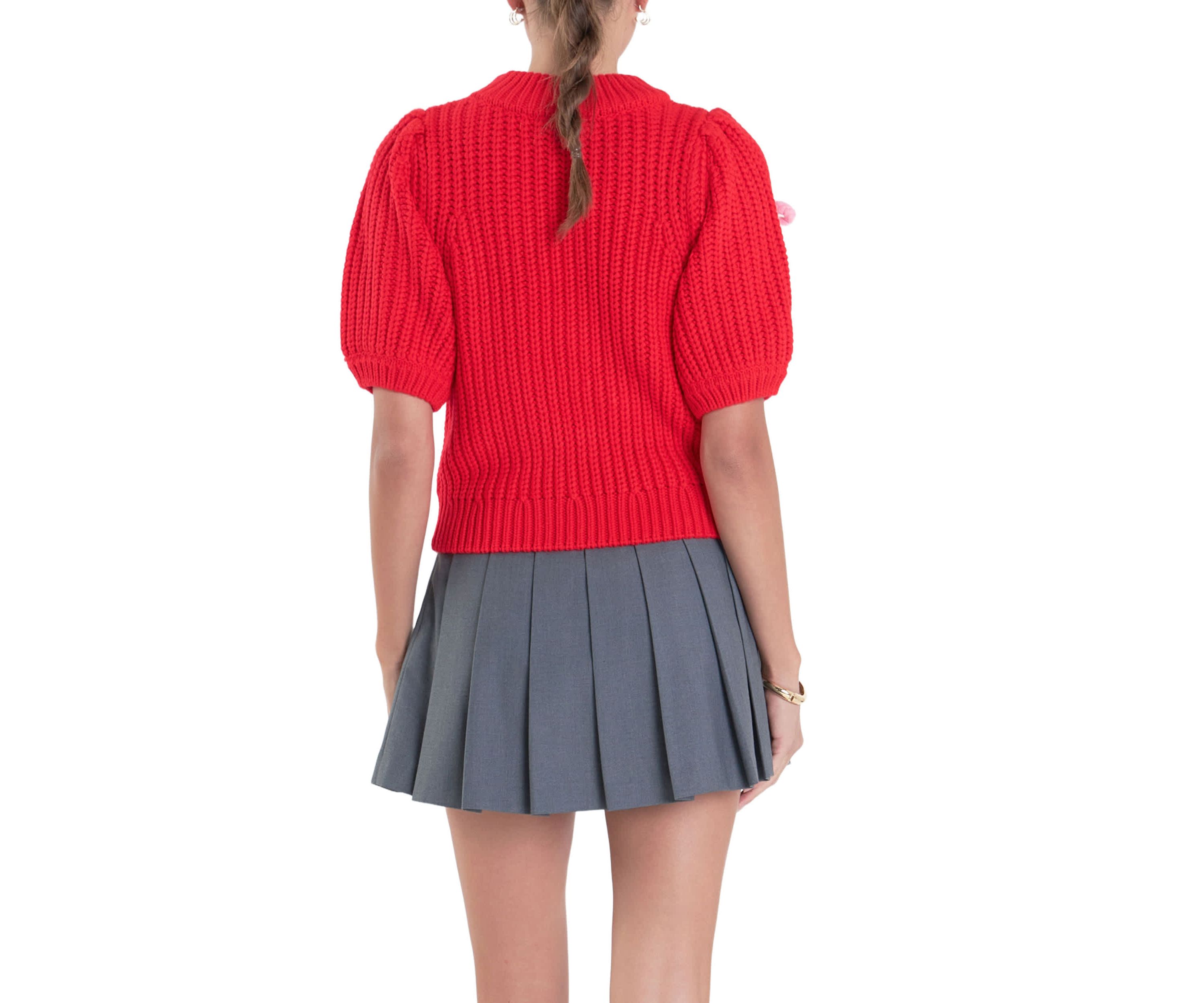 Bow Detailed Puff Sleeves Knit