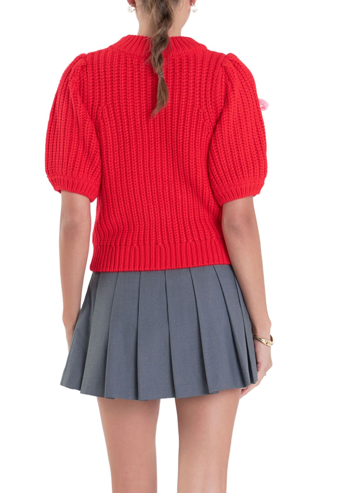 Bow Detailed Puff Sleeves Knit