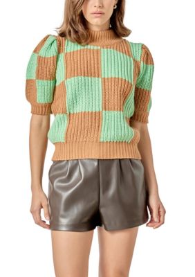ENGLISH FACTORY Women's Check Pattern Sweater, Green, Large