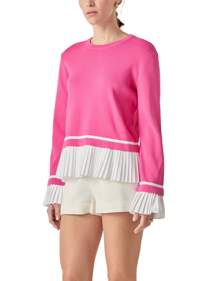 Mixed Media Pleated Knit Top