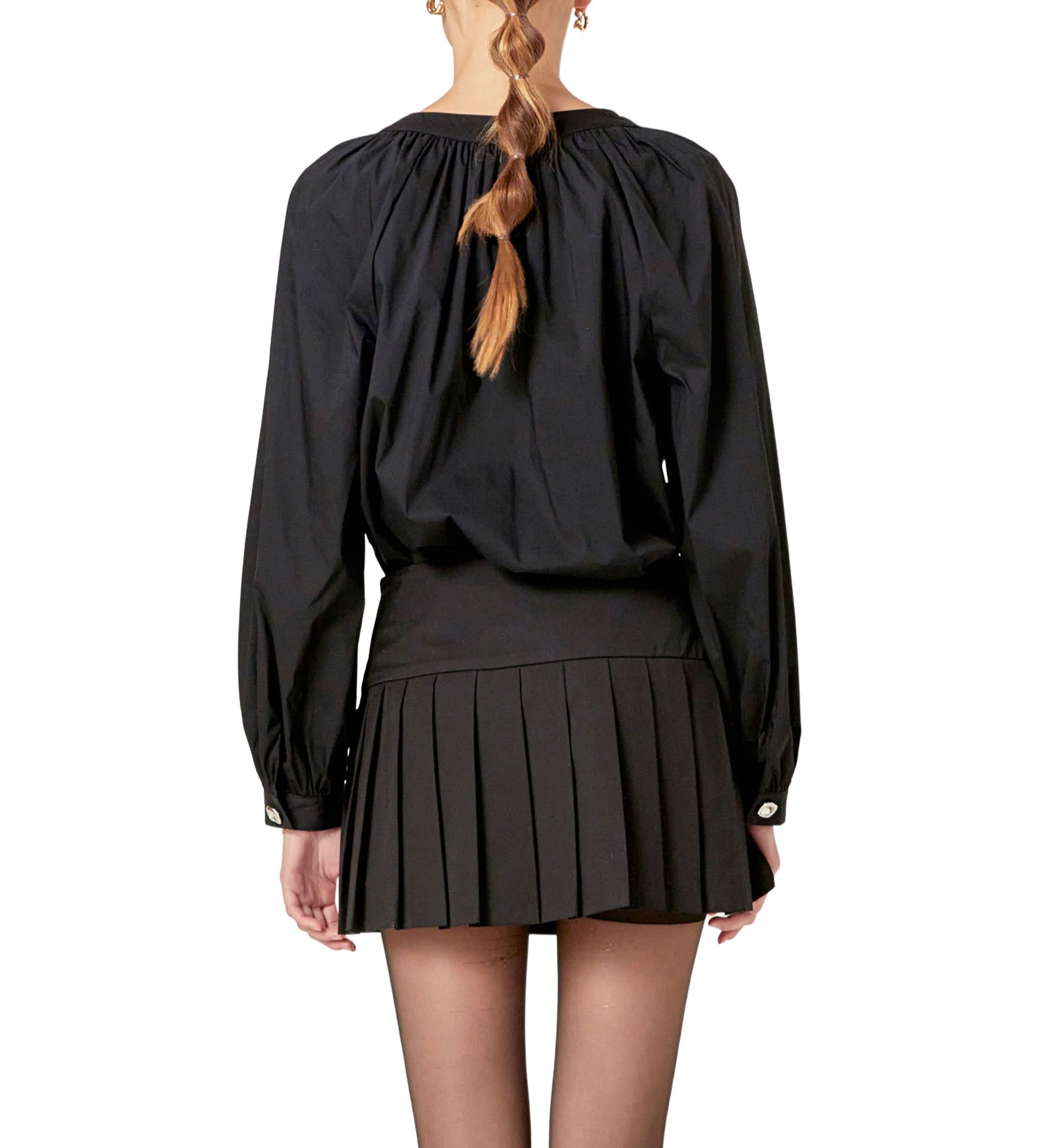 RHINESTONE BUTTON POINTED SHIRT BLOUSE