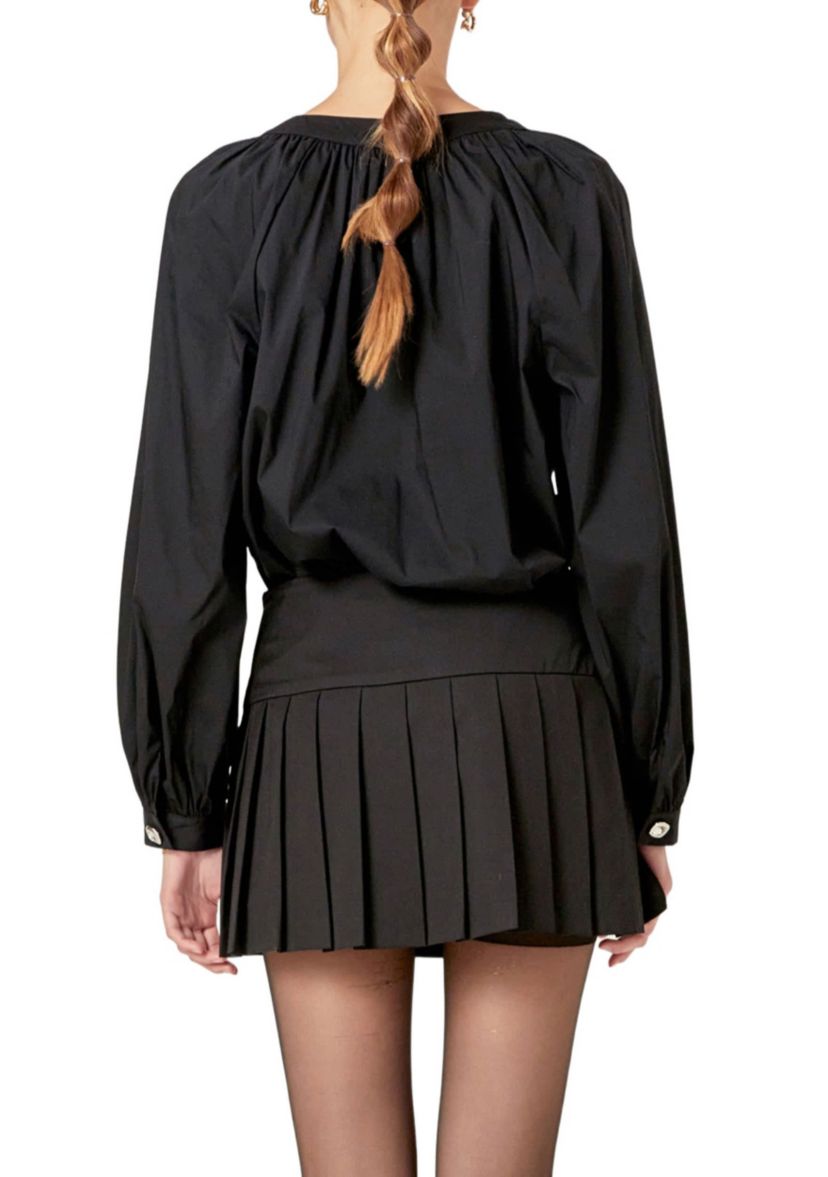 RHINESTONE BUTTON POINTED SHIRT BLOUSE