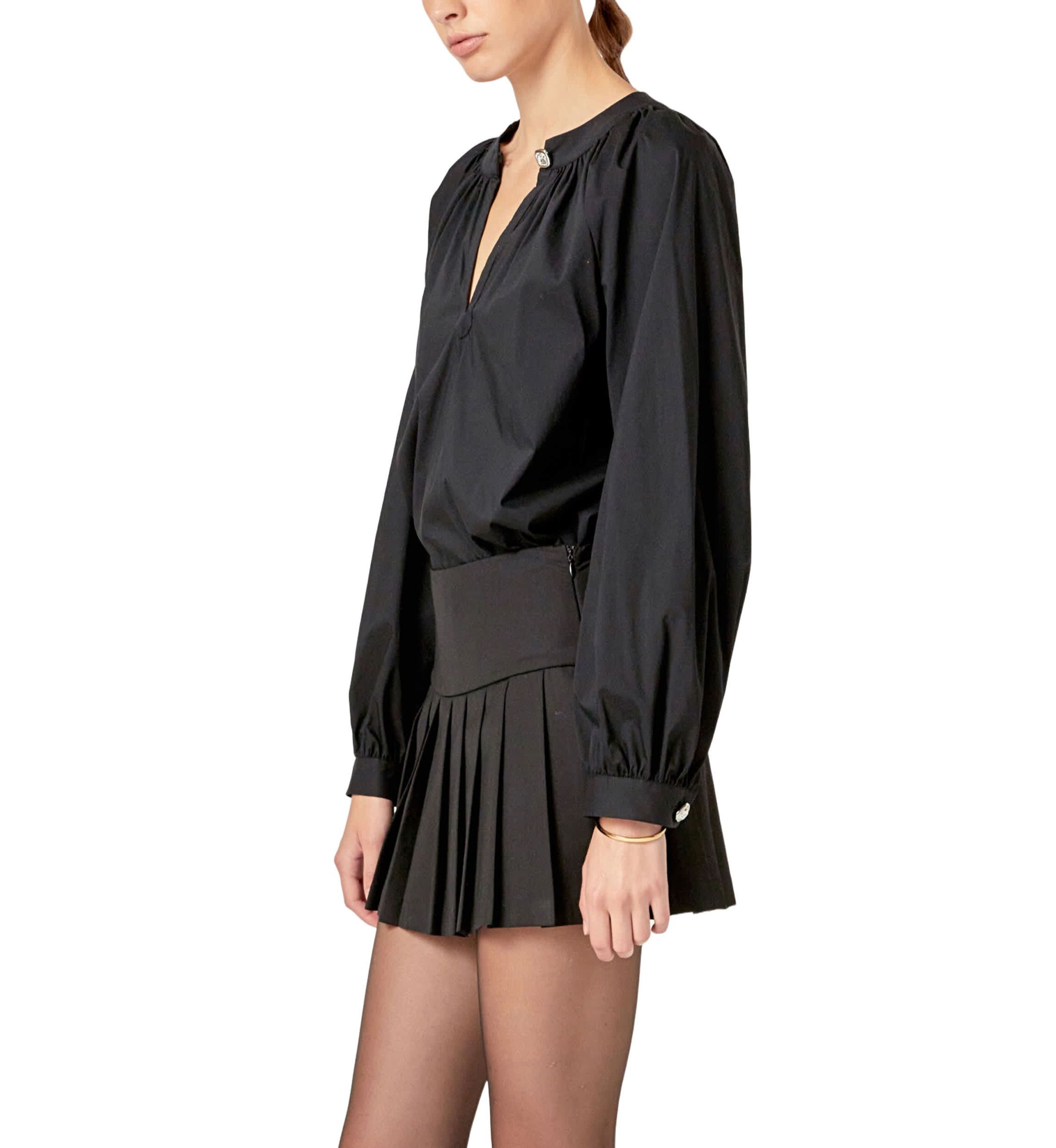 RHINESTONE BUTTON POINTED SHIRT BLOUSE