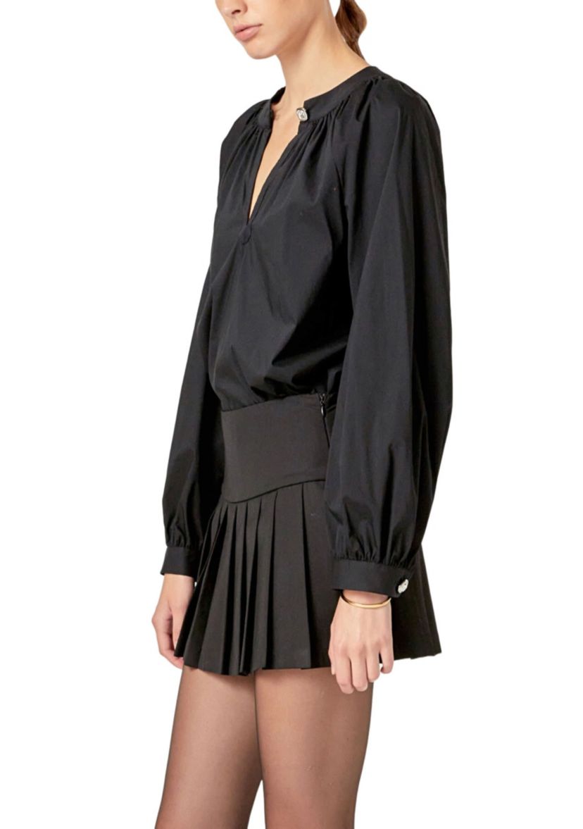 RHINESTONE BUTTON POINTED SHIRT BLOUSE