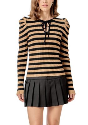 ENGLISH FACTORY Women's Stripe Bow Knit Top, Medium