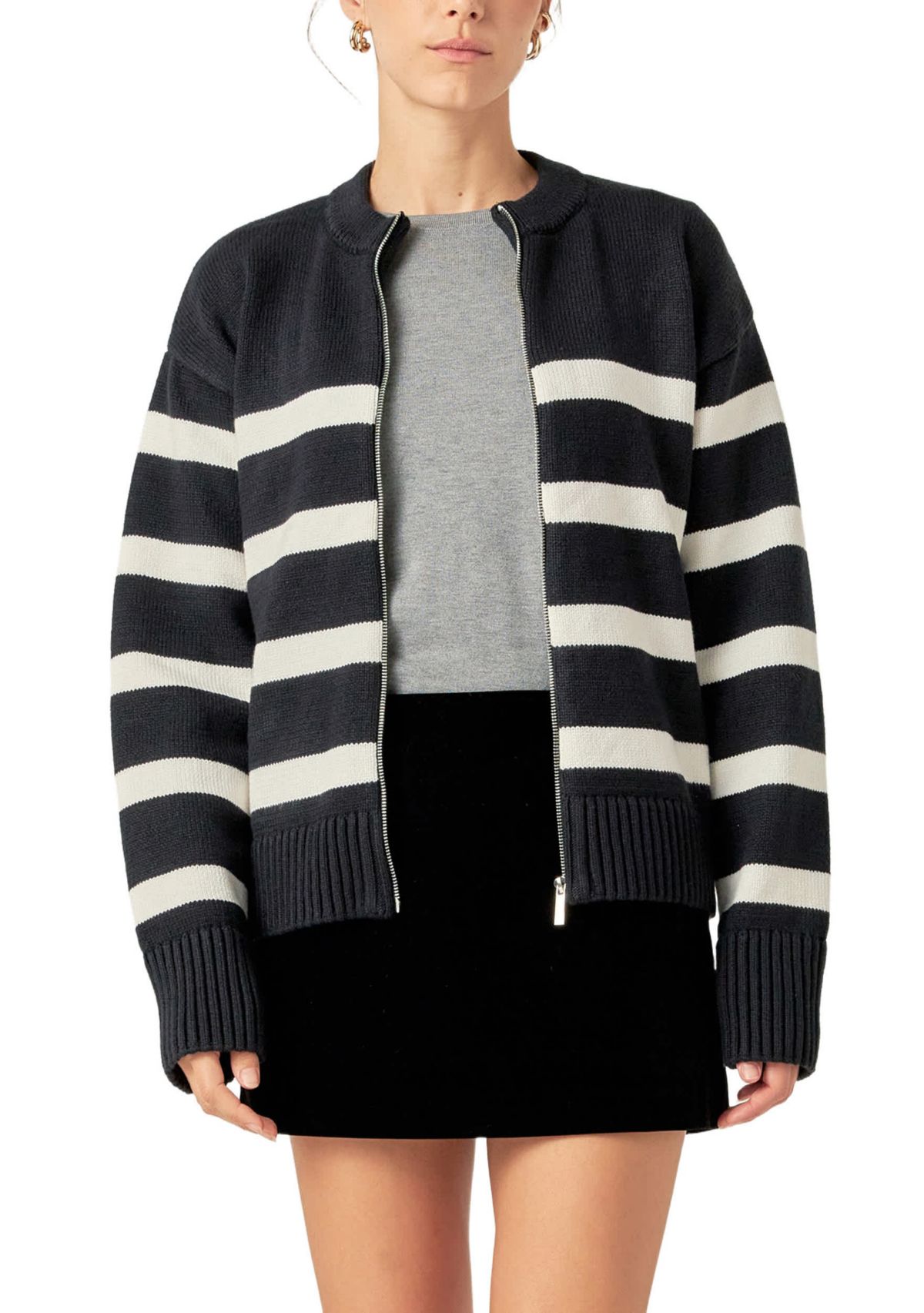 Zip Up Striped Sweater