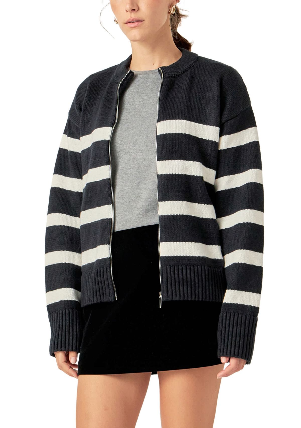 Zip Up Striped Sweater