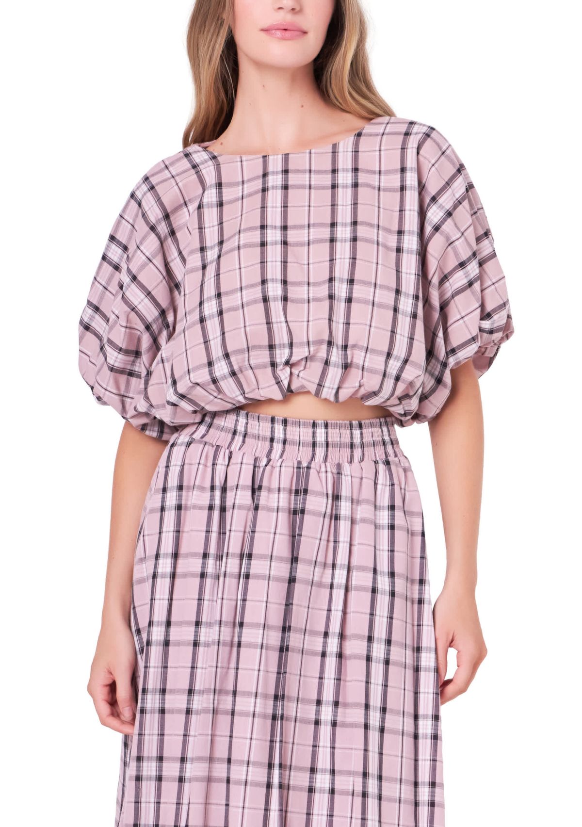 Plaid Voluminous Cropped Top