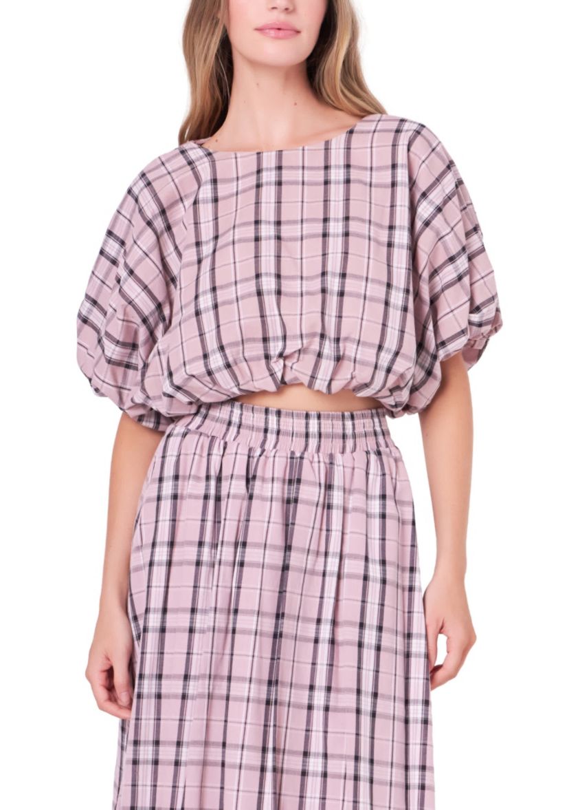 Plaid Voluminous Cropped Top