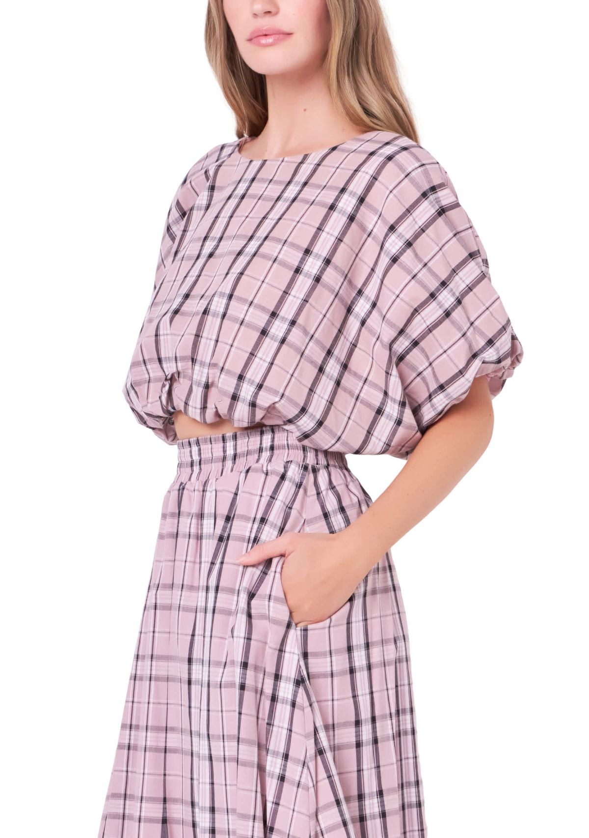 Plaid Voluminous Cropped Top