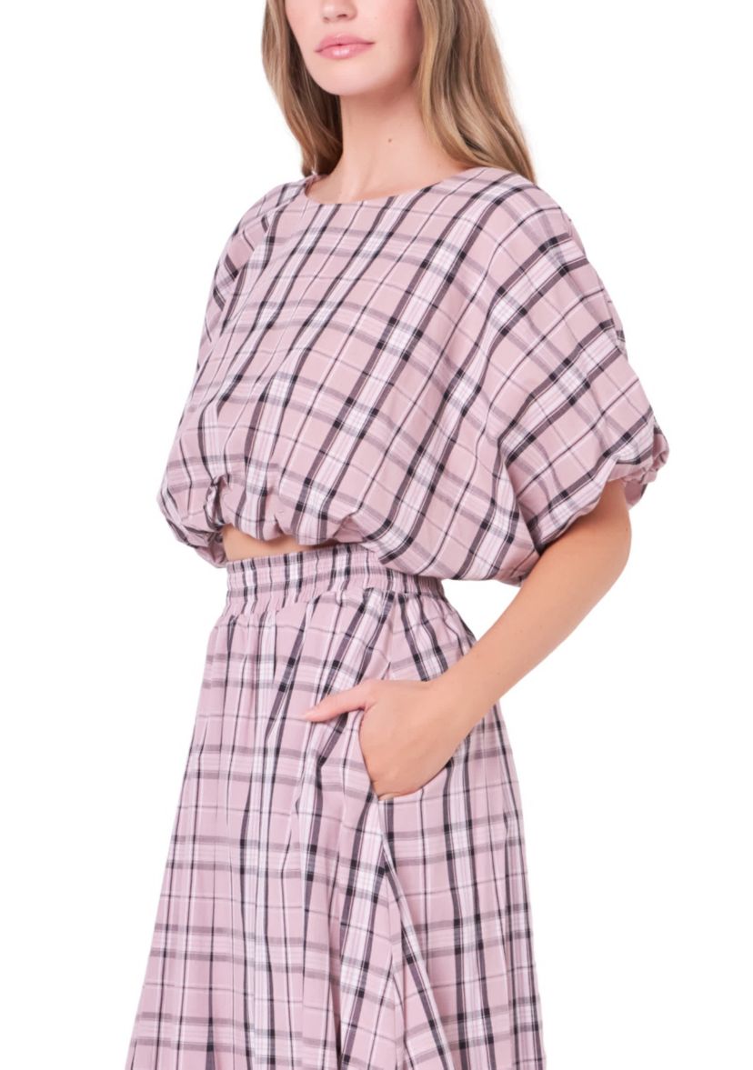 Plaid Voluminous Cropped Top