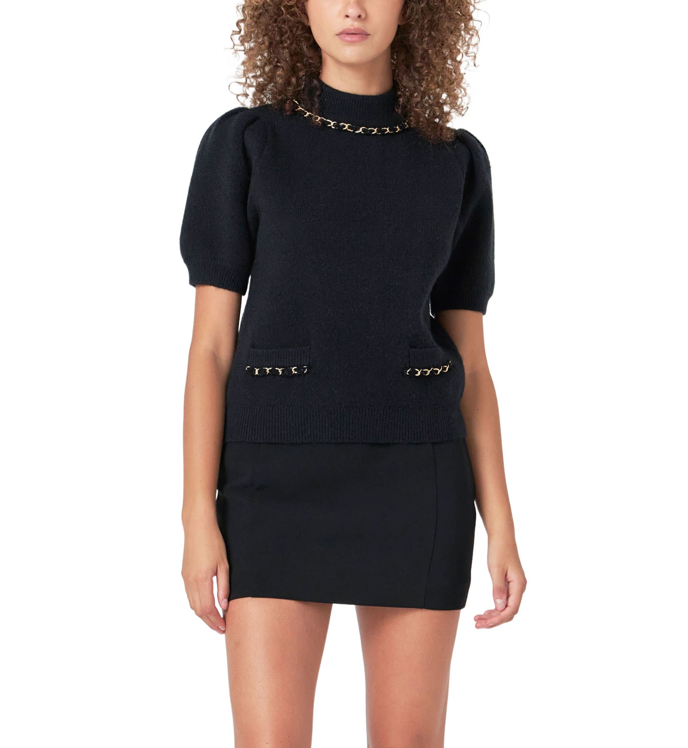 Puff Chain Detailed Knit Top