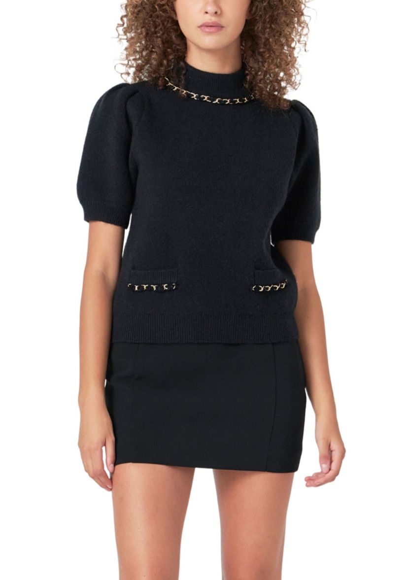 Puff Chain Detailed Knit Top
