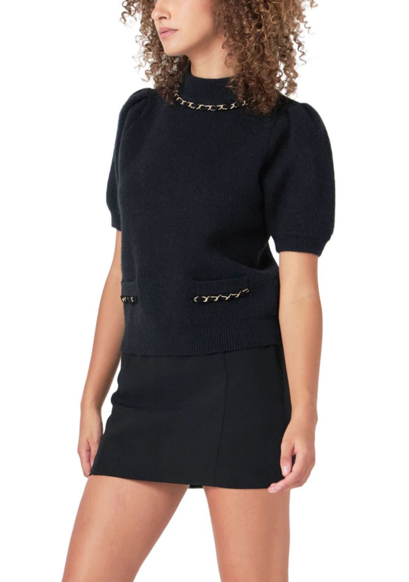 Puff Chain Detailed Knit Top
