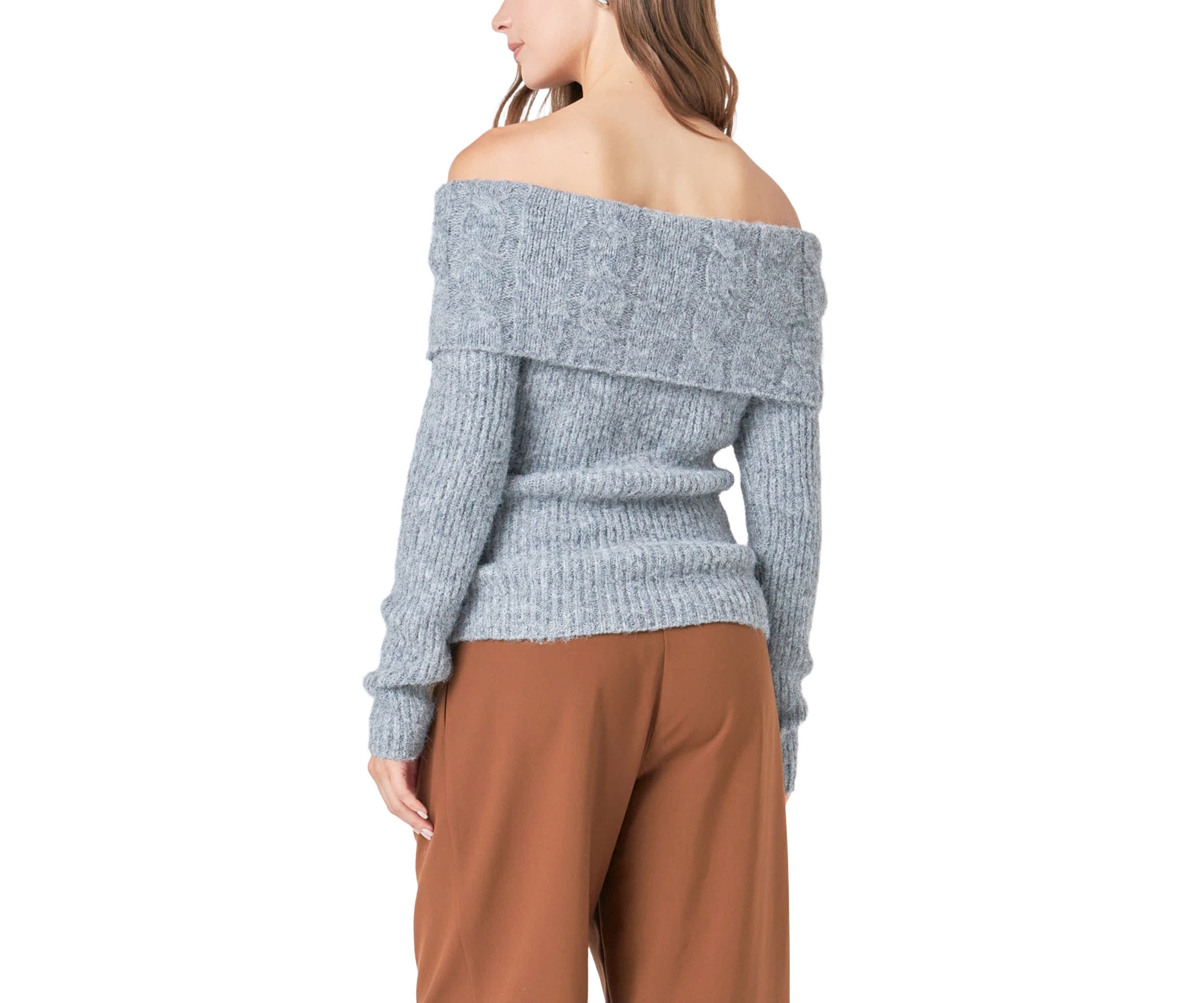 Off Shoulder Cable Knit Sweater