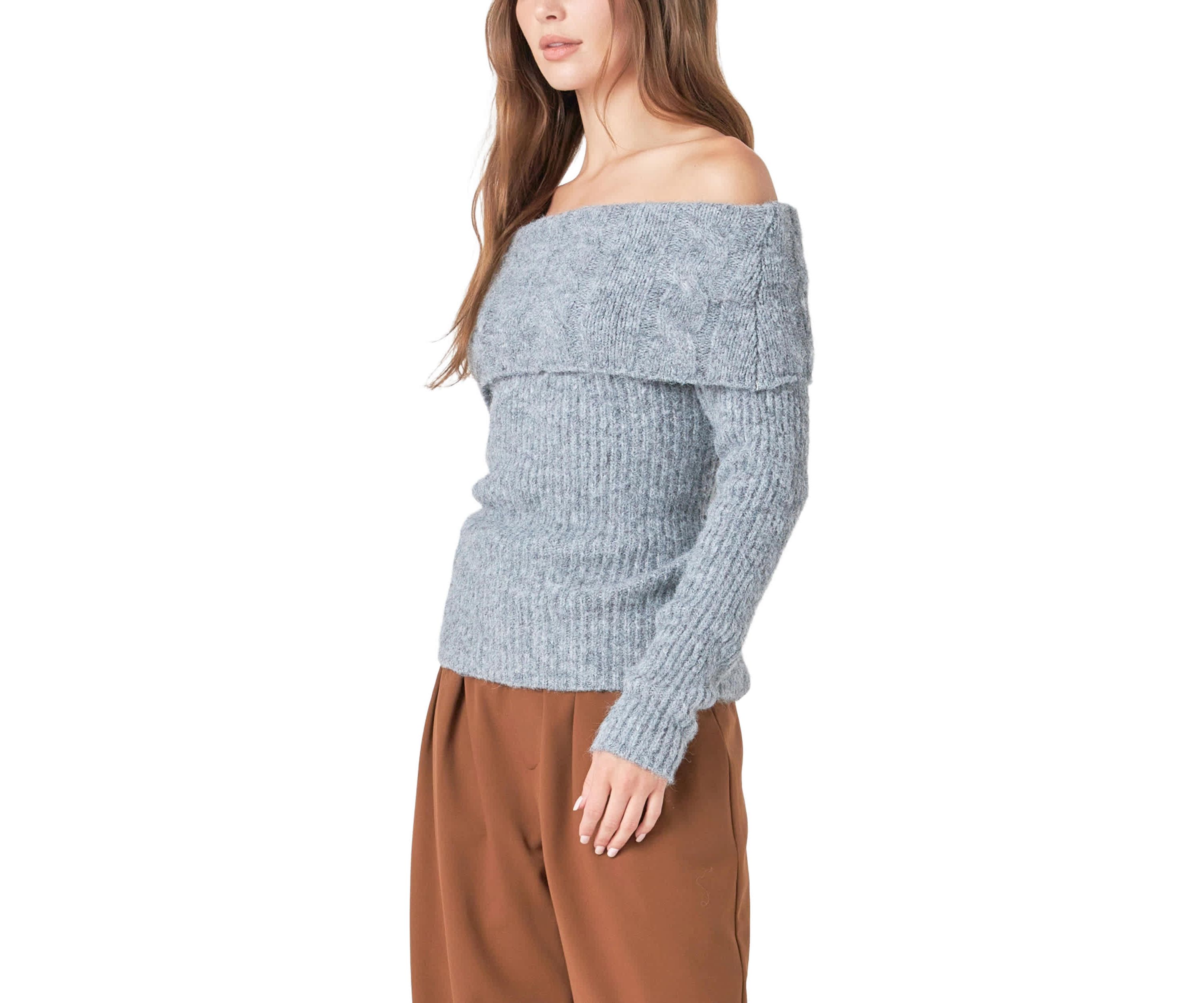 Off Shoulder Cable Knit Sweater