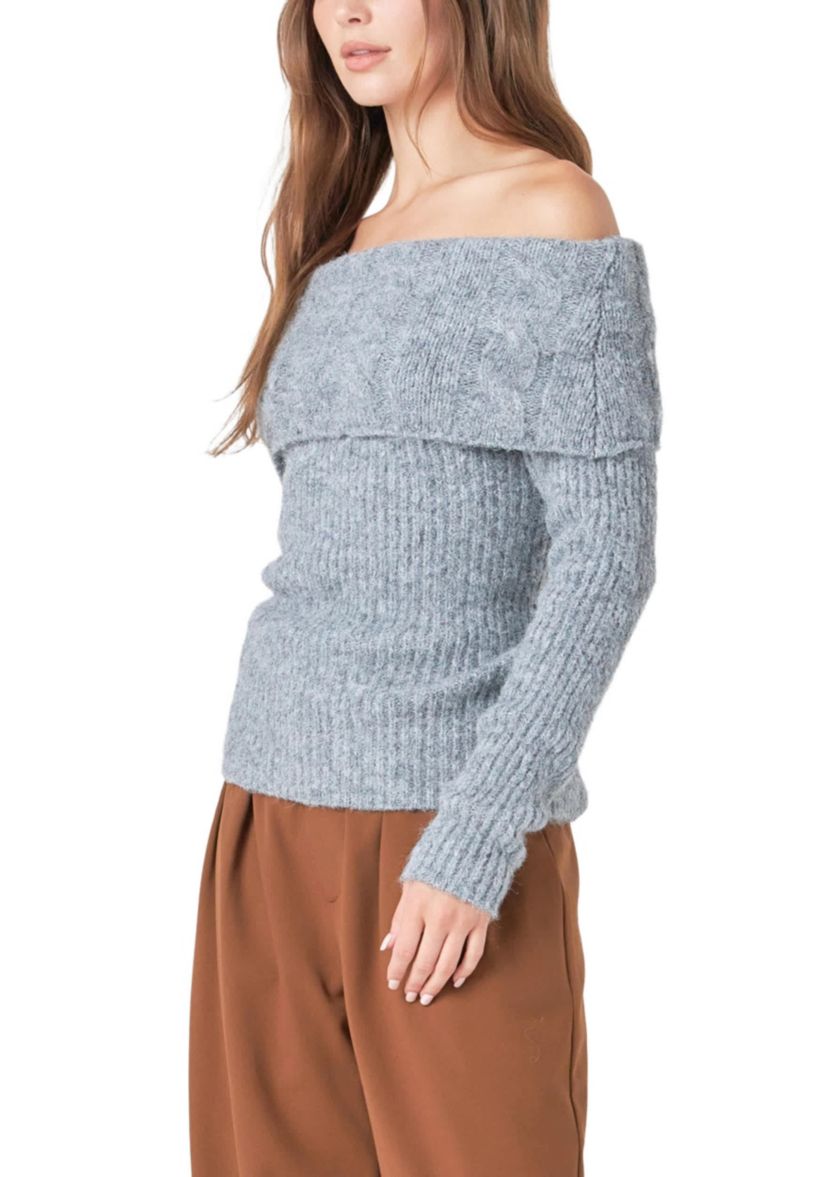 Off Shoulder Cable Knit Sweater