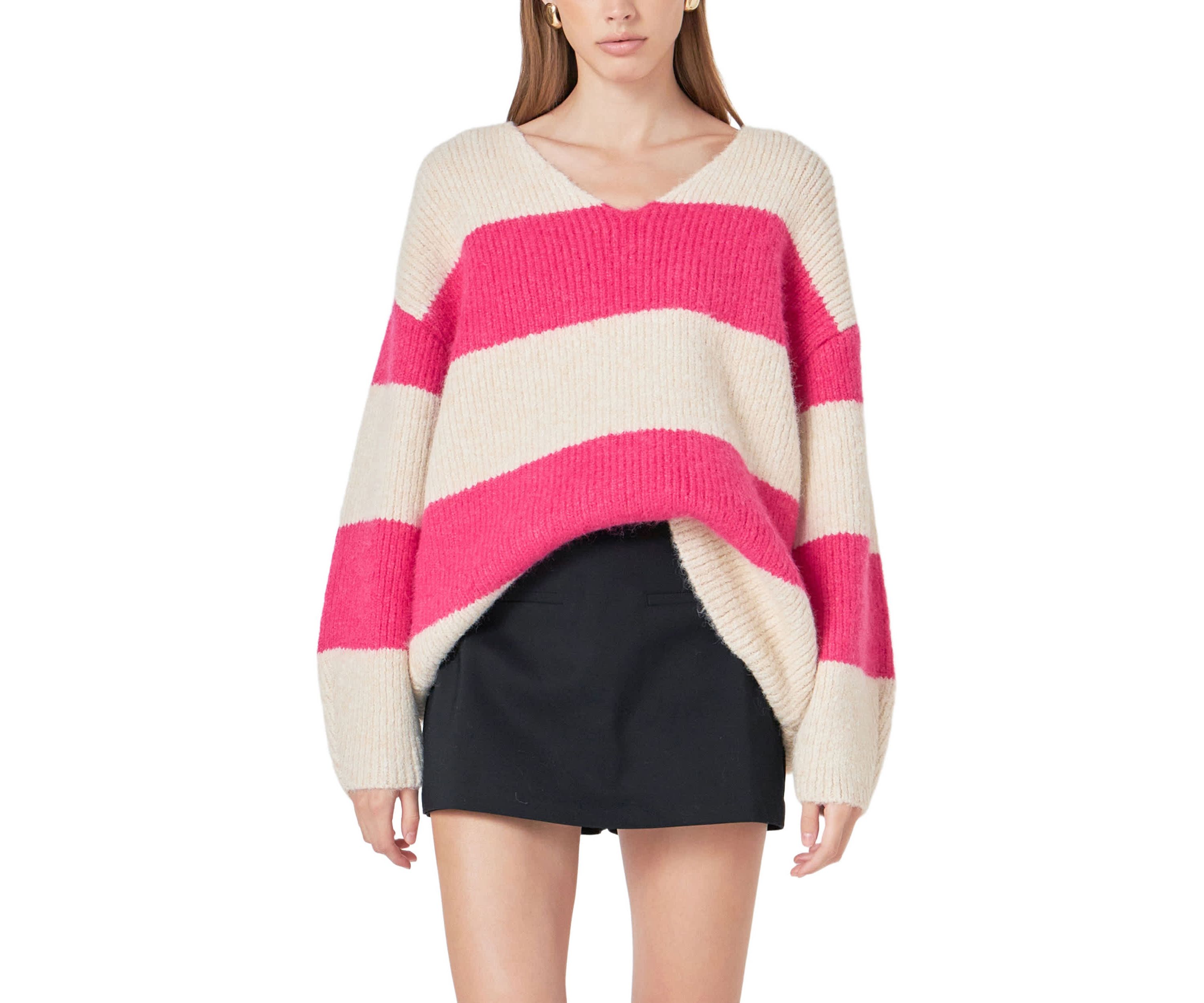 Fuzzy Striped Oversized Sweater