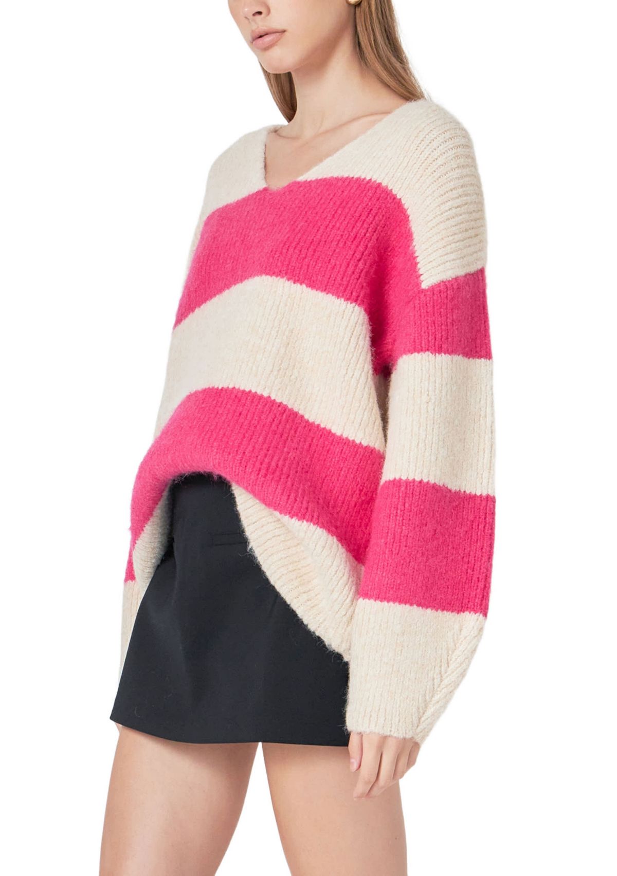 Fuzzy Striped Oversized Sweater