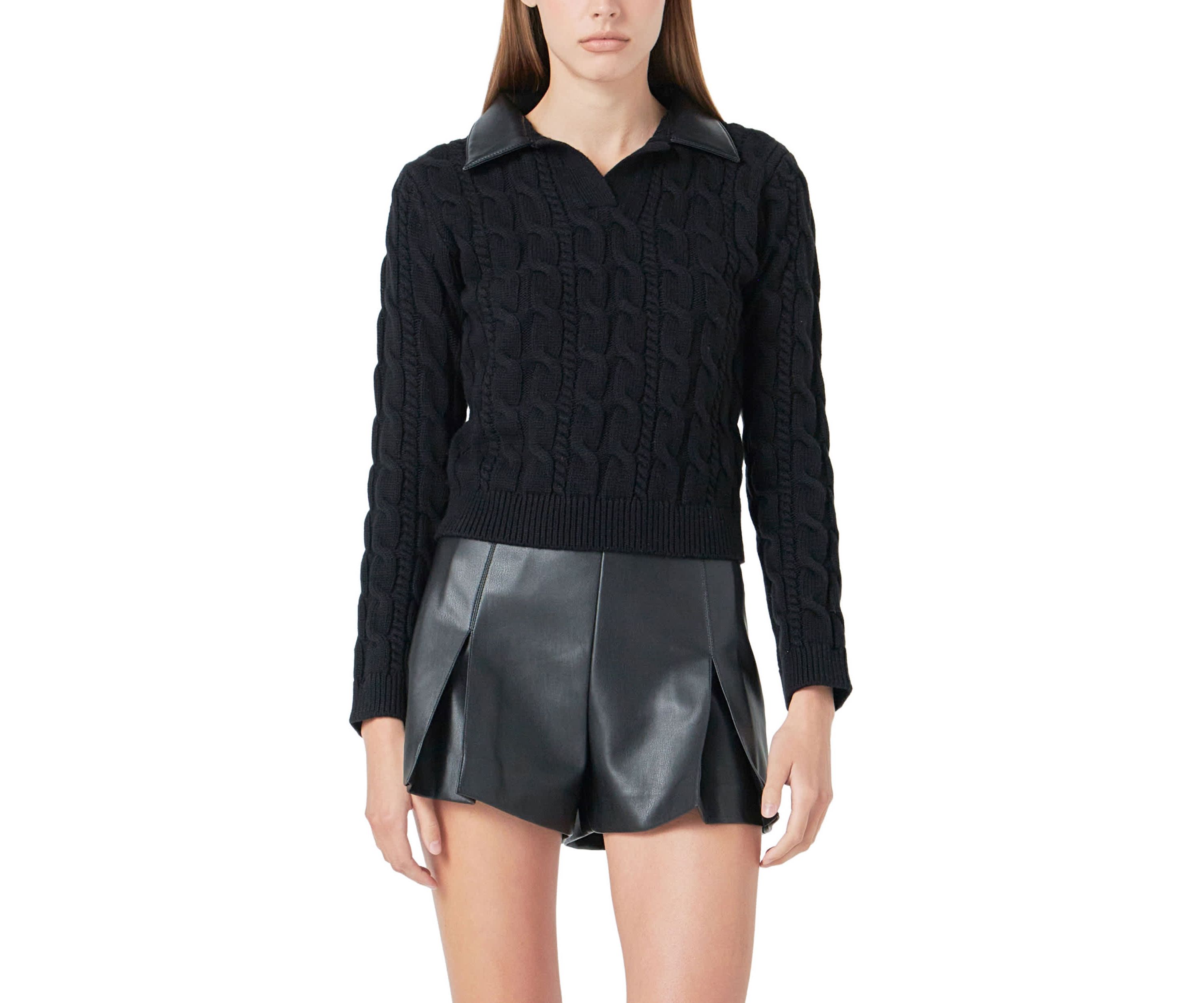 Leather Cable Knit Sweater