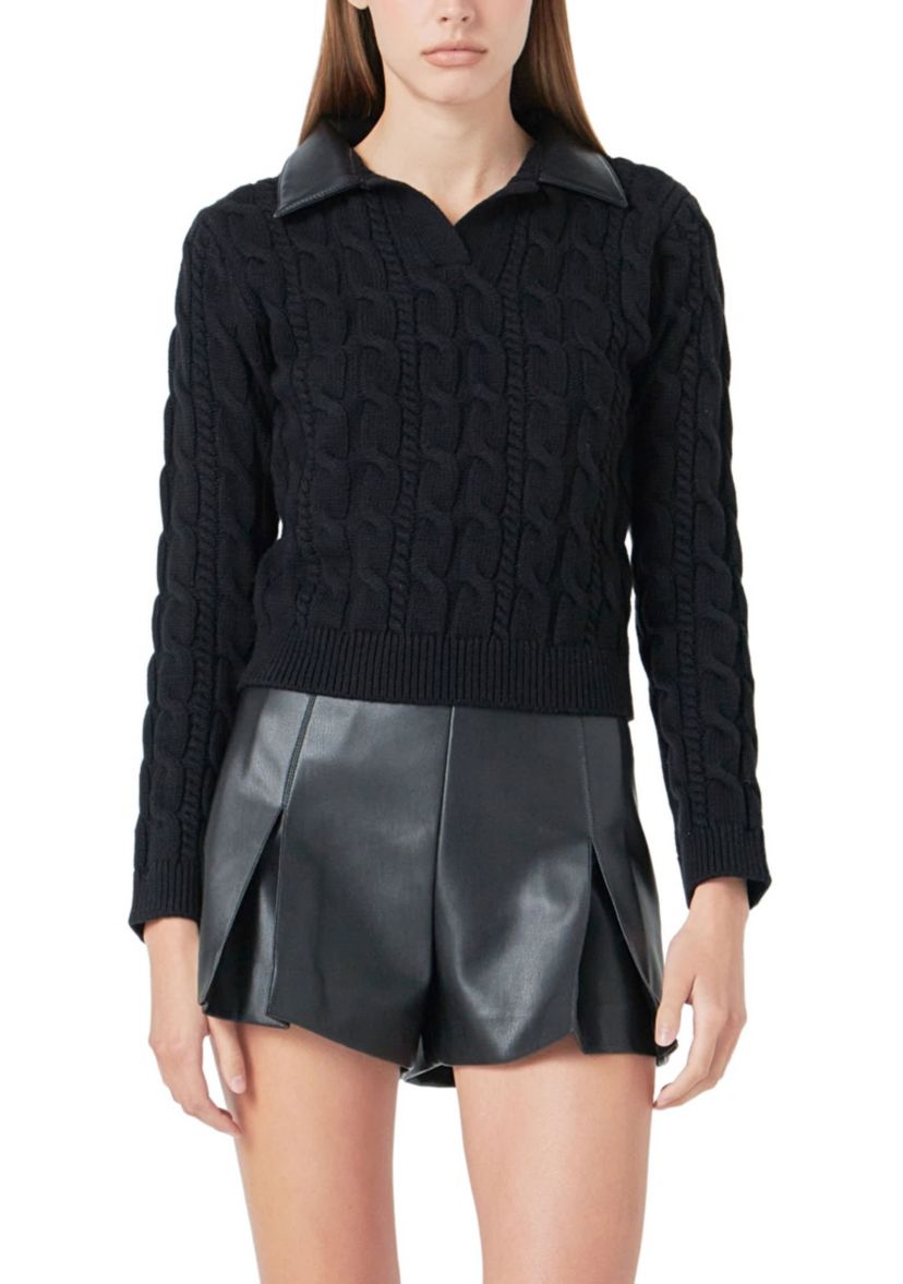 Leather Cable Knit Sweater