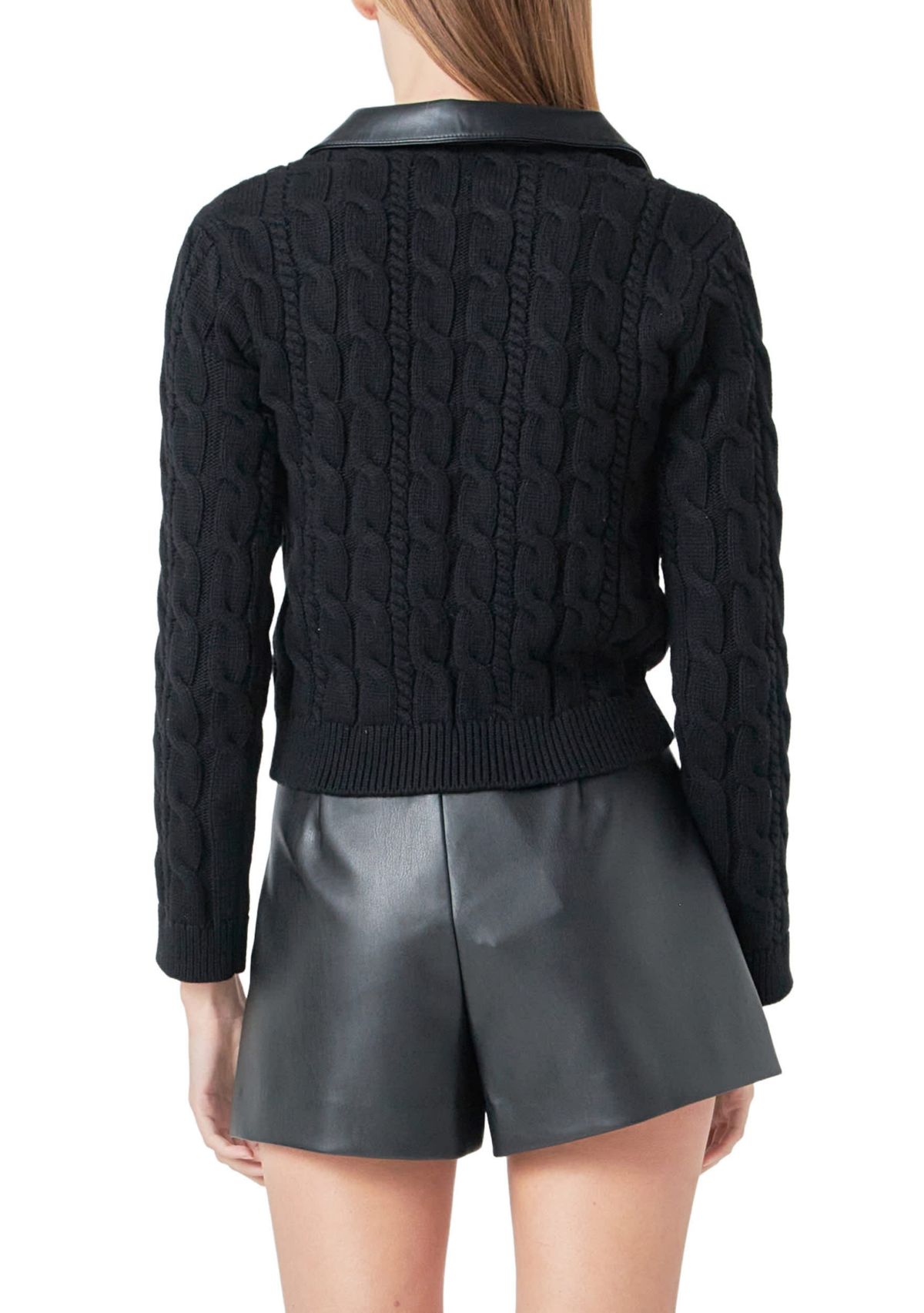 Leather Cable Knit Sweater