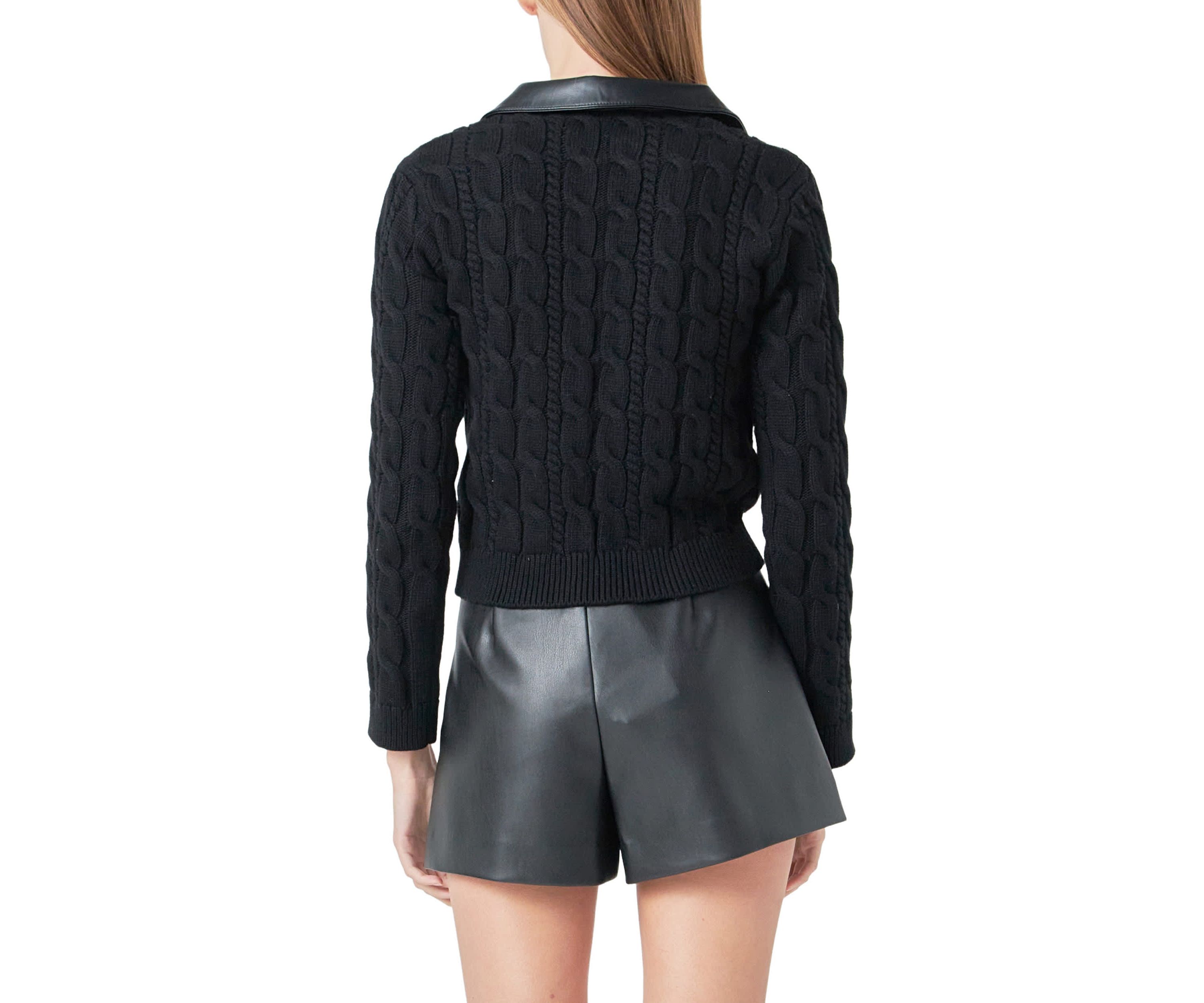 Leather Cable Knit Sweater