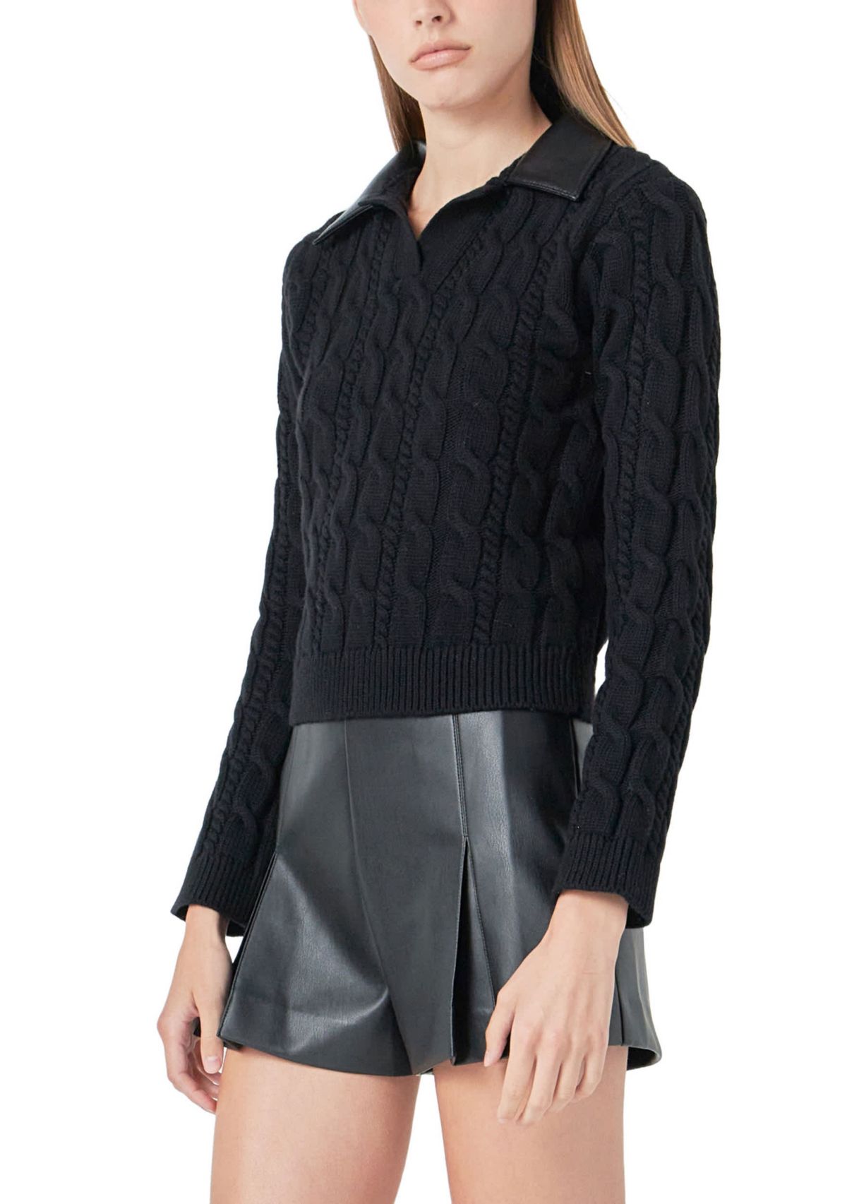 Leather Cable Knit Sweater